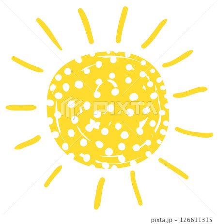 Cute hand drawn vector sun with polka dots texture in flat style for icons and summer designs 126611315