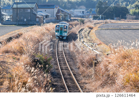 【牟岐線】田畑の真ん中を駆け抜ける普通列車 126611464