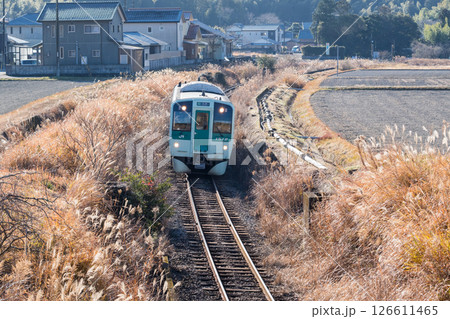【牟岐線】田畑の真ん中を駆け抜ける普通列車 126611465