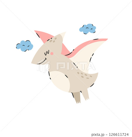 Funny cartoon pterodactyl dinosaur in hand drawn playful style 126611724