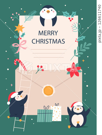 Holiday Christmas Card with Funny Penguins 126611740