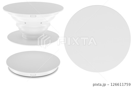 Collapsible phone grip and stand, white color, blank mockup in multiple views, 3D rendering Collapsible phone grip and stand, white color, blank mockup in multiple views, 3D rendering 126611759