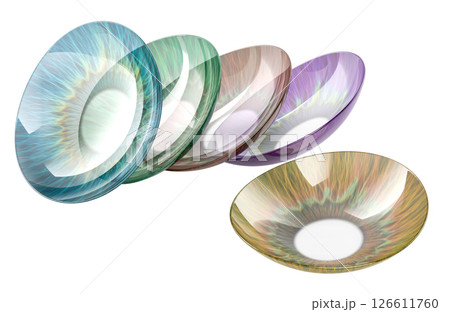 Colorful Contact Lenses Stack. Multicolored Eye Lenses. 3D Rendering Colorful Contact Lenses Stack. Multicolored Eye Lenses. 3D Rendering 126611760