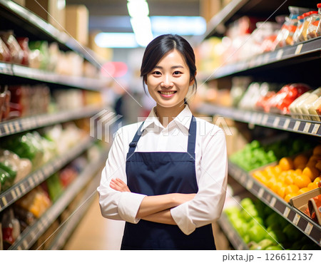 野菜売り場　店員　日本人女性 126612137