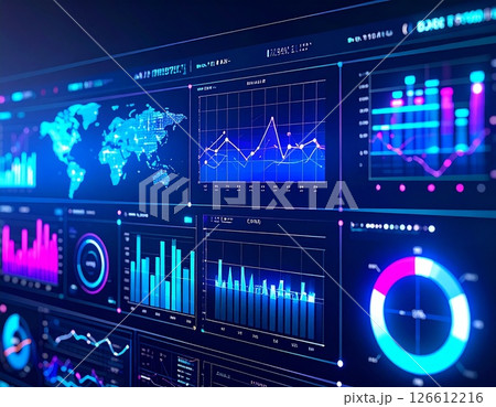 未来の金融市場：光るデジタルダッシュボードと革新的なグラフ - リアルタイム分析とデータ可視化 126612216