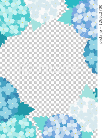 縦型あじさいフレーム背景・白背景の装飾テンプレート 126612700