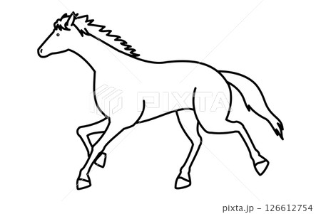 走る馬のシンプルな線画、白黒のベクターイラスト 走る馬のシンプルな線画、白黒のベクターイラスト 126612754
