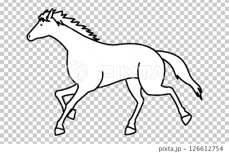 奔跑的馬的簡單線條畫,黑白向量插圖 奔跑的馬的簡單線條畫,黑白向量插圖 126612754