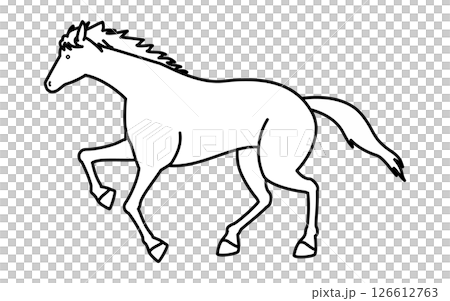 奔跑的馬的簡單線條畫，黑白向量插圖 126612763