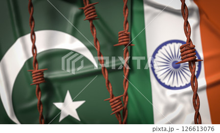 The India and Pakistan flag  image 3d Rendering. 126613076