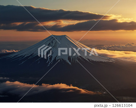 夕日と富士山 126613104