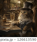 シャンパンで乾杯している猫 126613590