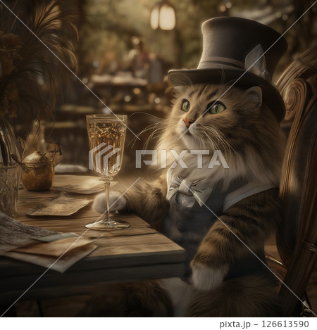 シャンパンで乾杯している猫 シャンパンで乾杯している猫 126613590