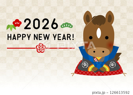 2026年 令和8年 午年の年賀状テンプレート 2026年 令和8年 午年の年賀状テンプレート 126613592