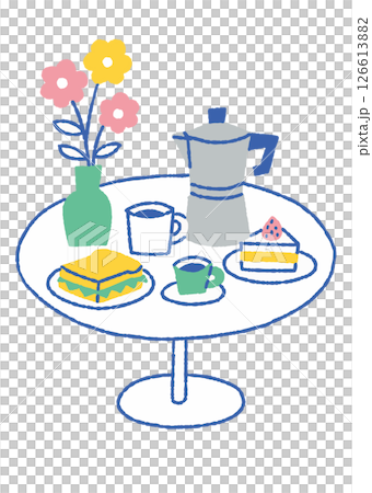 花瓶とコーヒーとサンドイッチがある風景_色 花瓶とコーヒーとサンドイッチがある風景_色 126613882