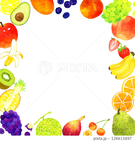 フルーツのカラフルなフレーム　手描き水彩イラスト背景素材 126613897