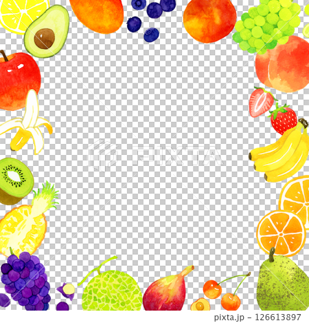 フルーツのカラフルなフレーム　手描き水彩イラスト背景素材 126613897