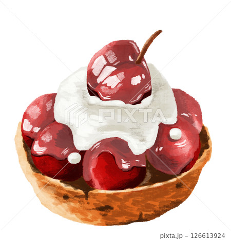 水彩で描いたチェリータルト 126613924