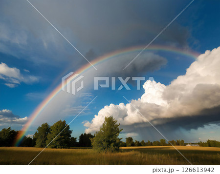雨上がりの虹が見える風景 126613942
