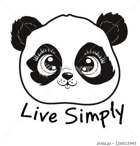 Panda face and lettering illustration for kids clothing print 126613945