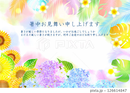 あじさい　夏　水彩　和柄　背景 126614847