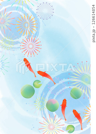 金魚　夏　水彩　和柄　背景 126614854