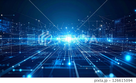 サイバー空間に広がるデジタルネットワーク背景 サイバー空間に広がるデジタルネットワーク背景 126615094