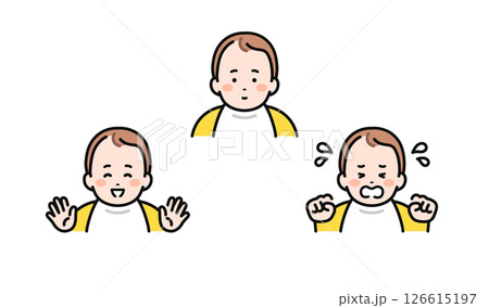 笑う赤ちゃんと泣く赤ちゃんの表情イラストセット素材 126615197