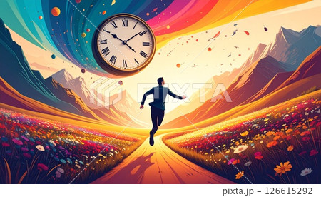 時計を追いかける人間の抽象的悪夢風景 時計を追いかける人間の抽象的悪夢風景 126615292