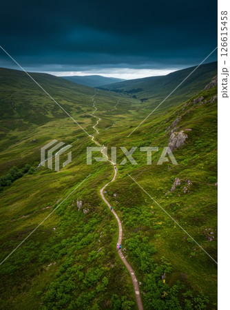 Aerial View of Runners on Mountain Trail 126615458