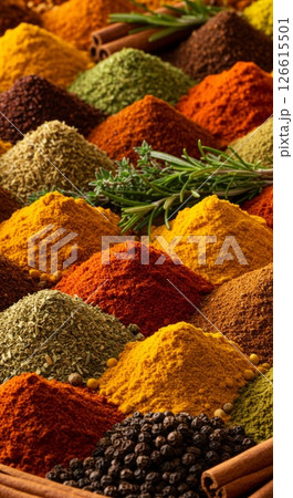 Colorful Assortment of Spices and Herbs 126615501
