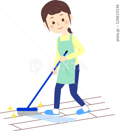 モップで床掃除をする女性 モップで床掃除をする女性 126615536