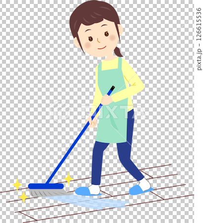 モップで床掃除をする女性 モップで床掃除をする女性 126615536