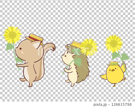 動物與向日葵散步的插圖 126615798