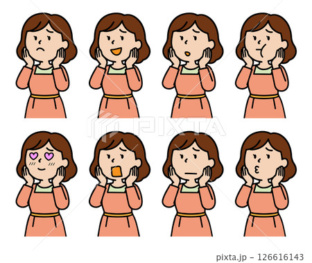 手を頬に当てた女性の百面相 126616143