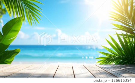 【風景素材】海が見えるテーブルのイラスト 126616354