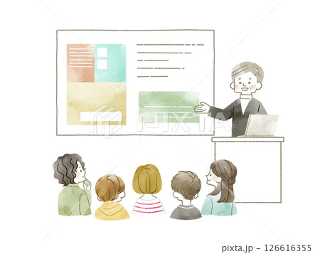 セミナーを受ける人々-水彩 126616355