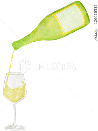 ワイン　白ワイン　飲み物　水彩　イラスト 126616533