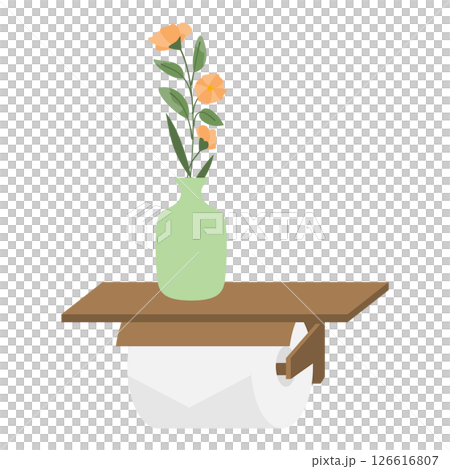 用衛生紙和花瓶裡的鮮花裝飾的衛生紙架的插圖 用衛生紙和花瓶裡的鮮花裝飾的衛生紙架的插圖 126616807