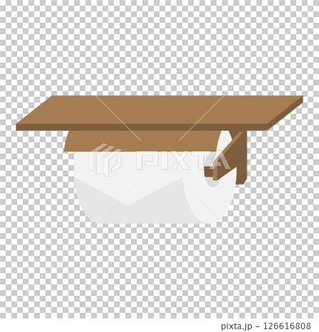 トイレットペーパーと棚のついたトイレットペーパーホルダーのイラスト 126616808