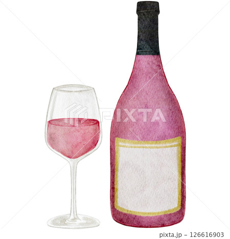 ワイン　赤ワイン　飲み物　水彩　イラスト 126616903