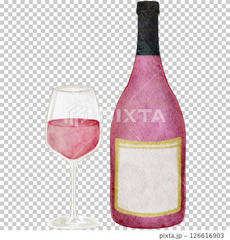 ワイン　赤ワイン　飲み物　水彩　イラスト 126616903