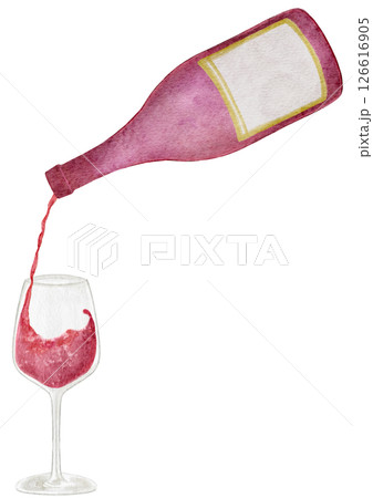 ワイン 赤ワイン 飲み物 水彩 イラスト ワイン 赤ワイン 飲み物 水彩 イラスト 126616905