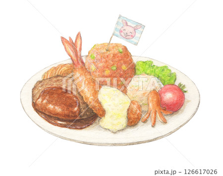 ワクワクお子様ランチ 手描きアナログイラスト 水彩 ワクワクお子様ランチ 手描きアナログイラスト 水彩 126617026