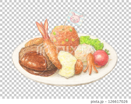 ワクワクお子様ランチ 手描きアナログイラスト 水彩 ワクワクお子様ランチ 手描きアナログイラスト 水彩 126617026