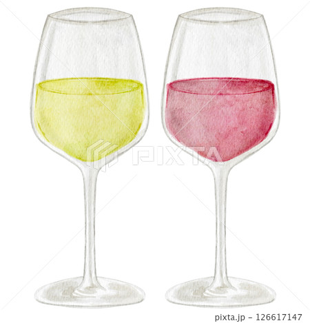 白ワイン　赤ワイン　飲み物　水彩　イラスト 126617147