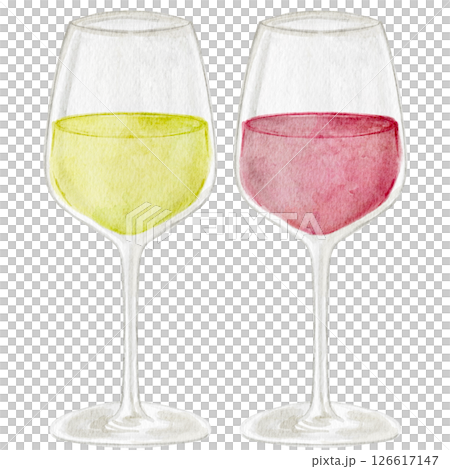 白ワイン　赤ワイン　飲み物　水彩　イラスト 126617147