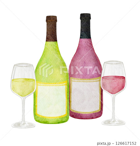 白ワイン 赤ワイン 飲み物 水彩 イラスト 白ワイン 赤ワイン 飲み物 水彩 イラスト 126617152