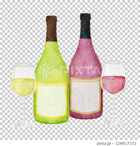 白ワイン 赤ワイン 飲み物 水彩 イラスト 白ワイン 赤ワイン 飲み物 水彩 イラスト 126617152