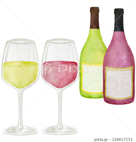 白ワイン　赤ワイン　飲み物　水彩　イラスト 126617153